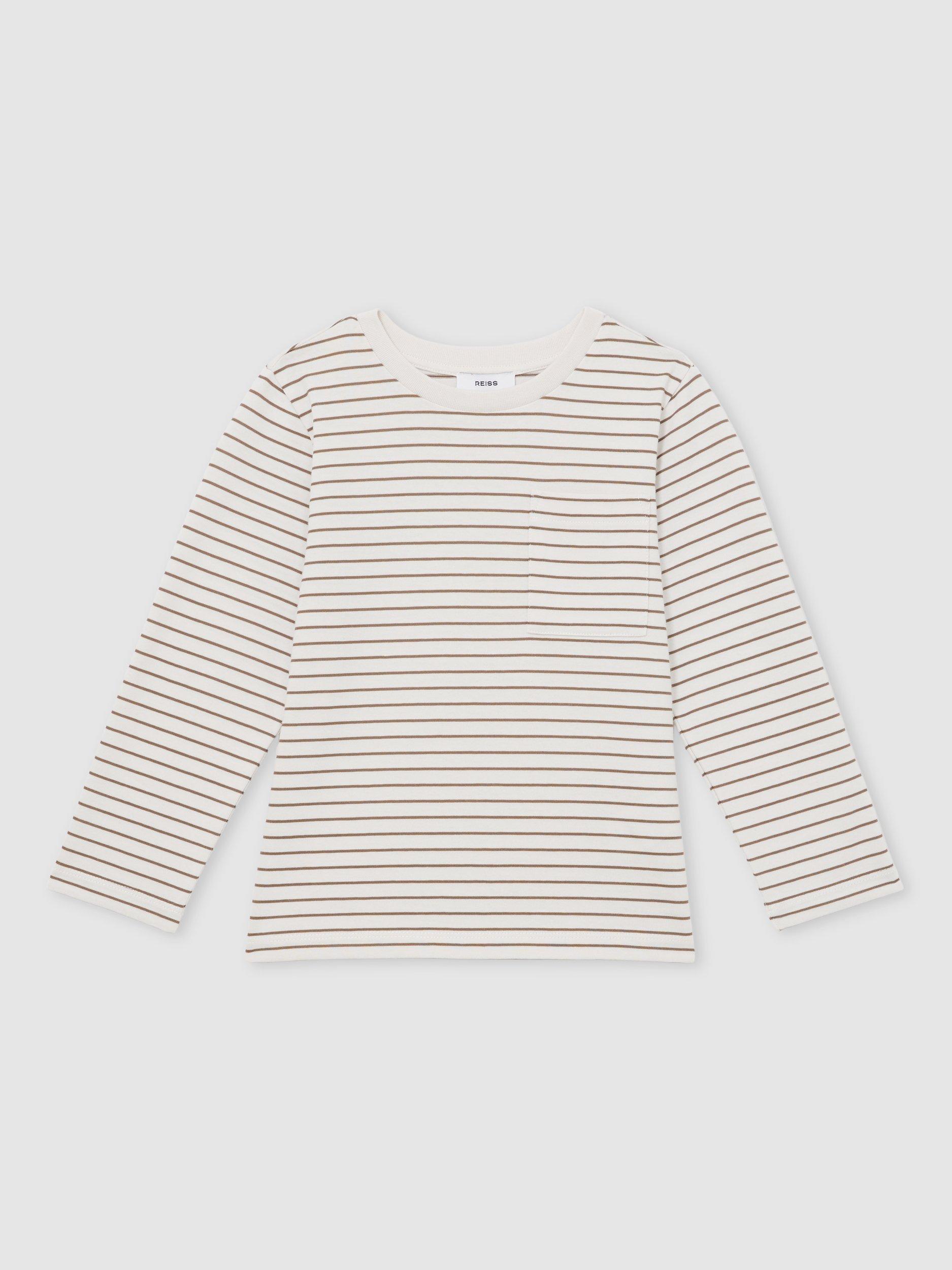Product image 1 of 4, which shows Reiss Kids' Kenny Stripe Long Sleeve T-Shirt, Off White/Camel, 3-4 years