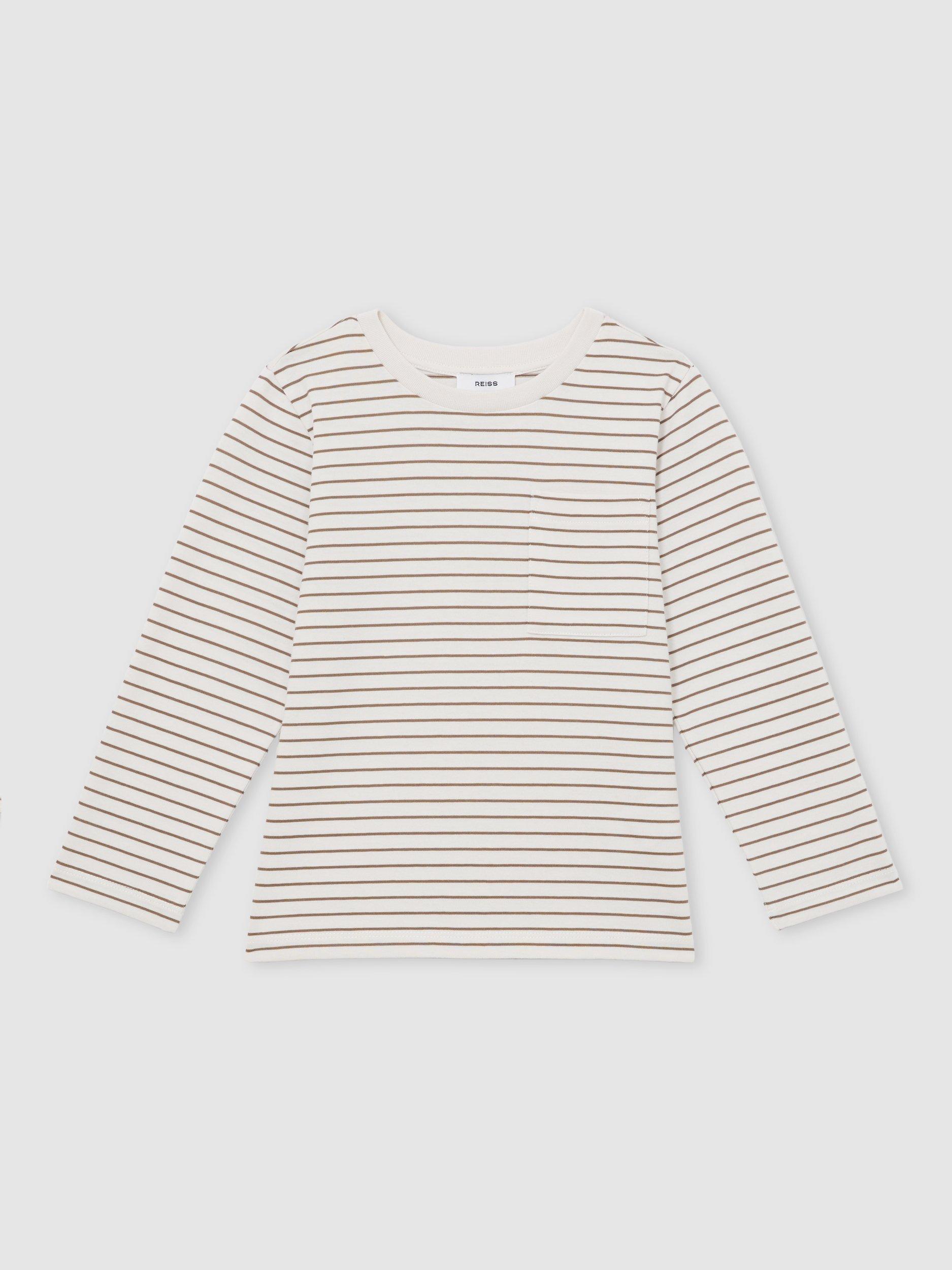 Product image 2 of 4, which shows Reiss Kids' Kenny Stripe Long Sleeve T-Shirt, Off White/Camel, 3-4 years