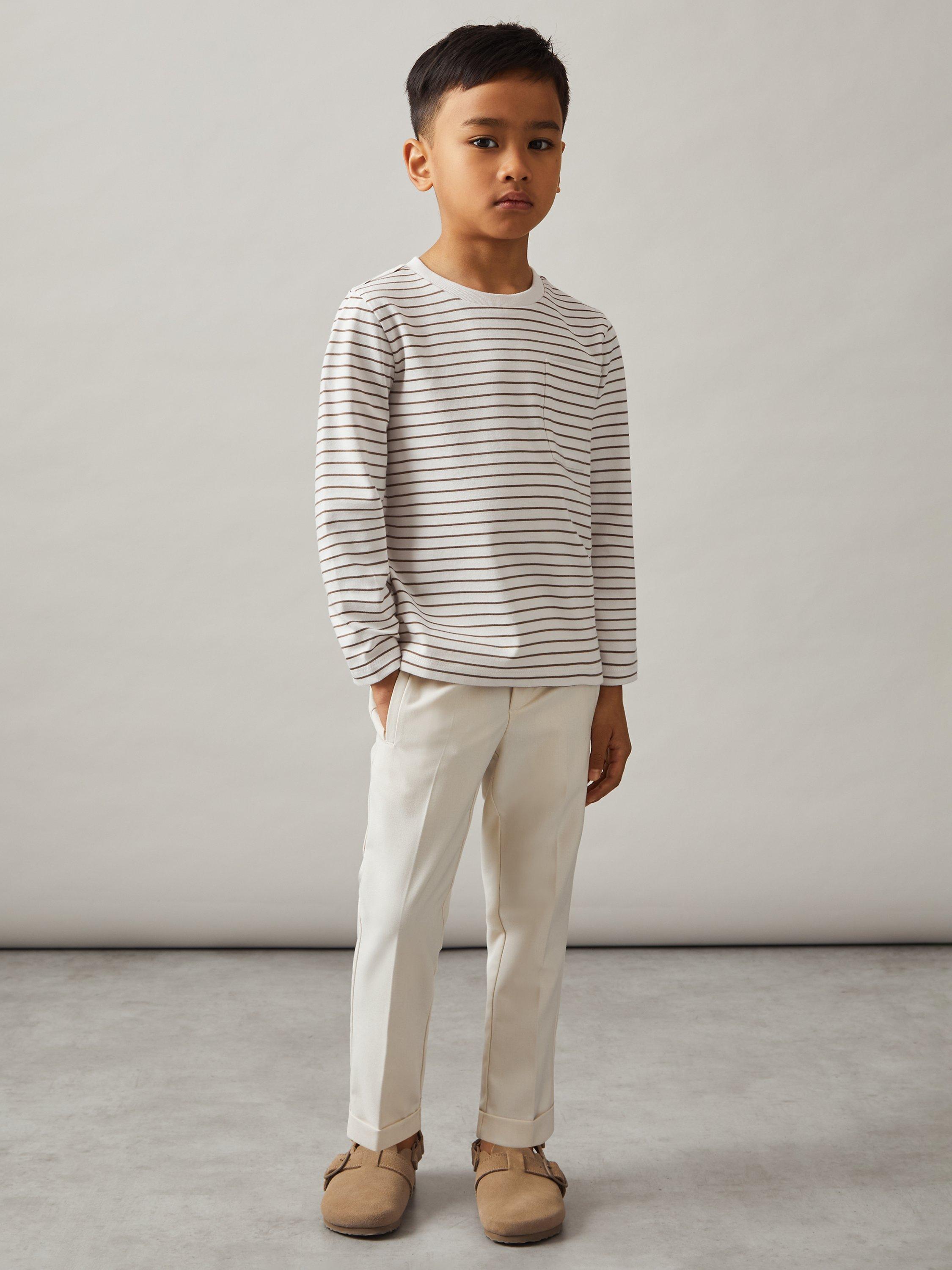 Product image 3 of 4, which shows Reiss Kids' Kenny Stripe Long Sleeve T-Shirt, Off White/Camel, 3-4 years