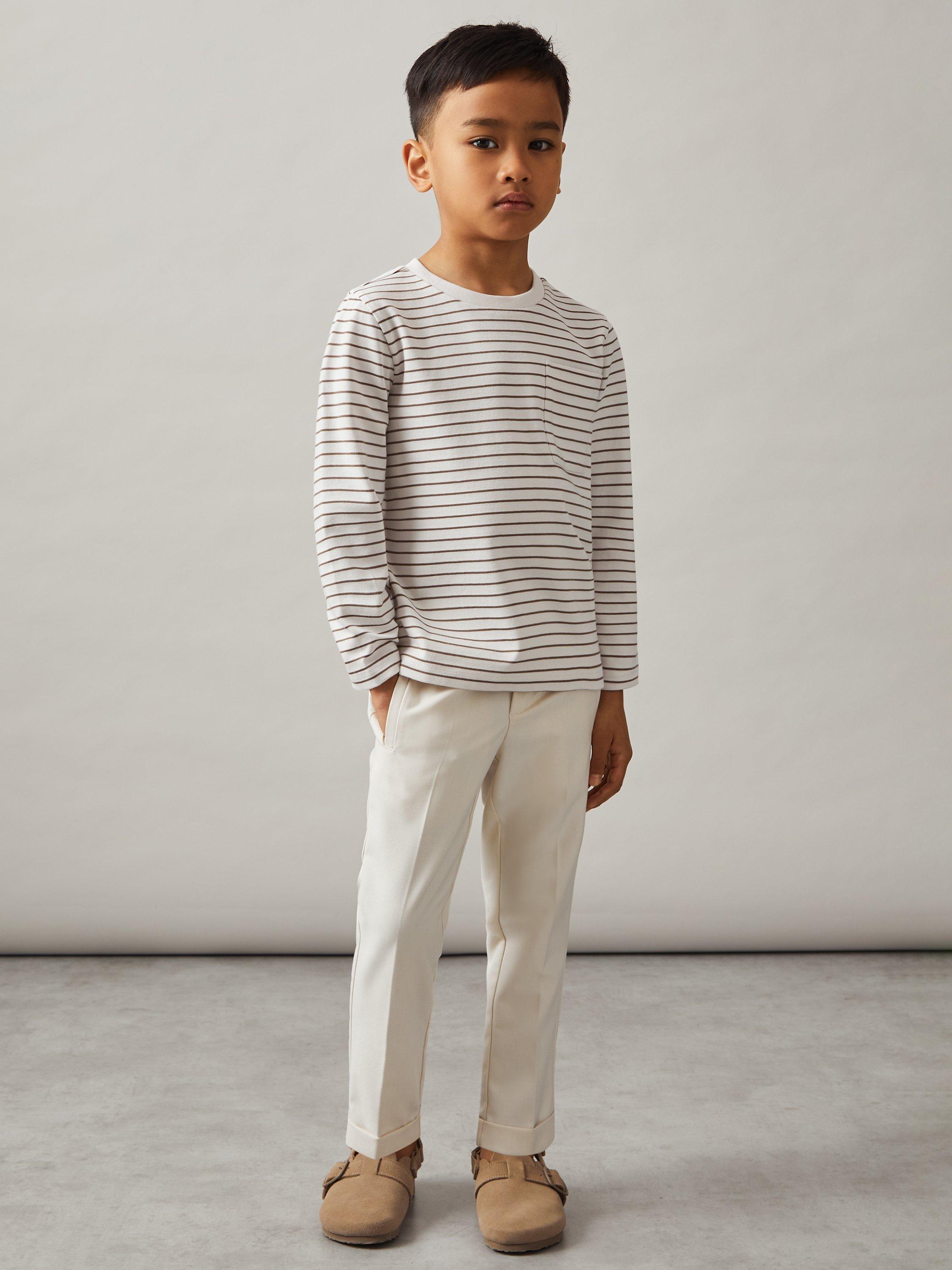 Product image 4 of 4, which shows Reiss Kids' Kenny Stripe Long Sleeve T-Shirt, Off White/Camel, 3-4 years