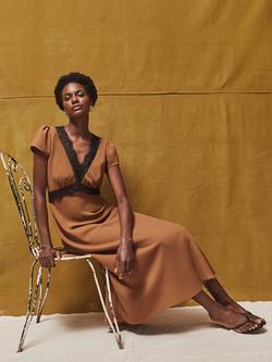 Ro&Zo Lace Trim A-Line Midi Dress - view 2, Brown