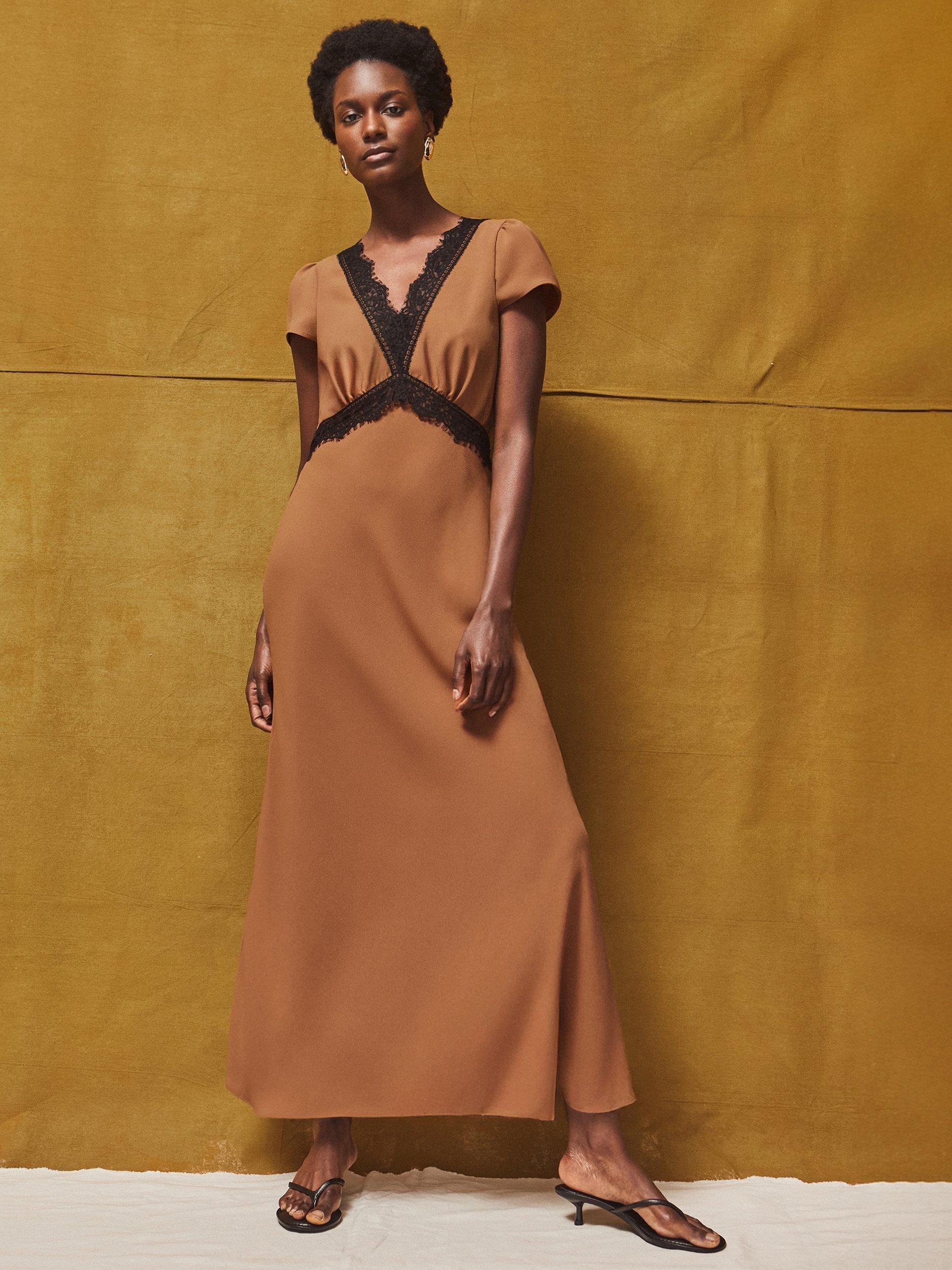 Product image 3 of 6, which shows Ro&Zo Lace Trim A-Line Midi Dress, Brown, 8