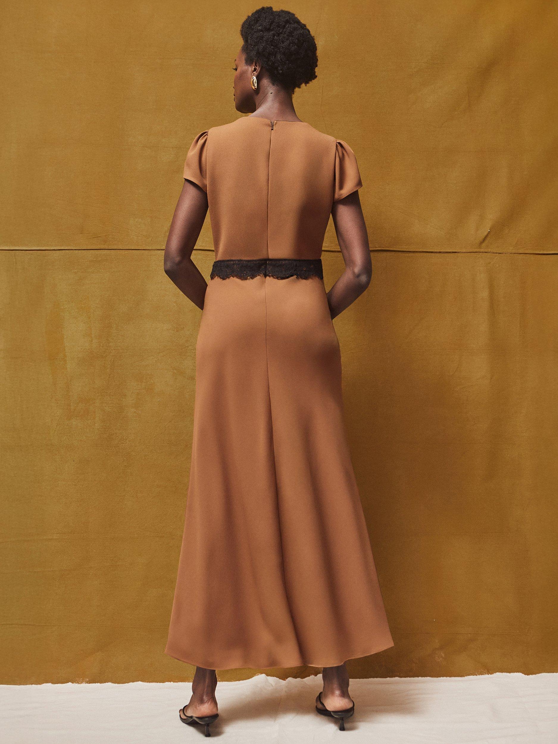 Product image 6 of 6, which shows Ro&Zo Lace Trim A-Line Midi Dress, Brown, 8