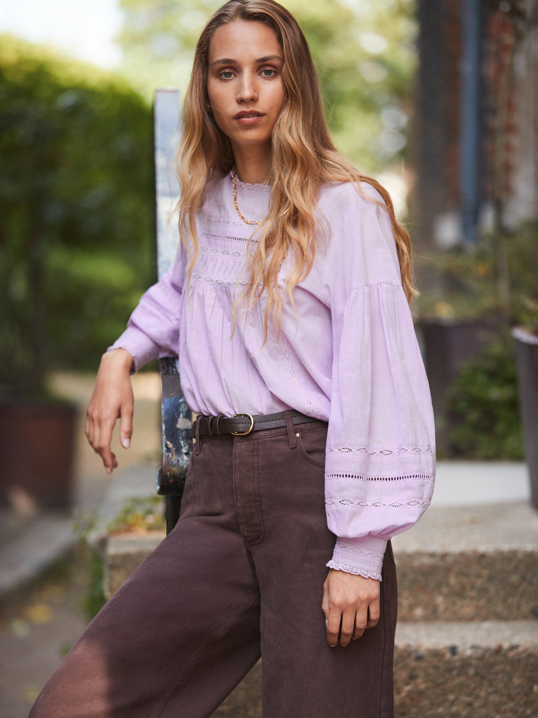 Product image 1 of 5, which shows Ro&Zo Lace Insert Long Sleeve Top, Purple, 18