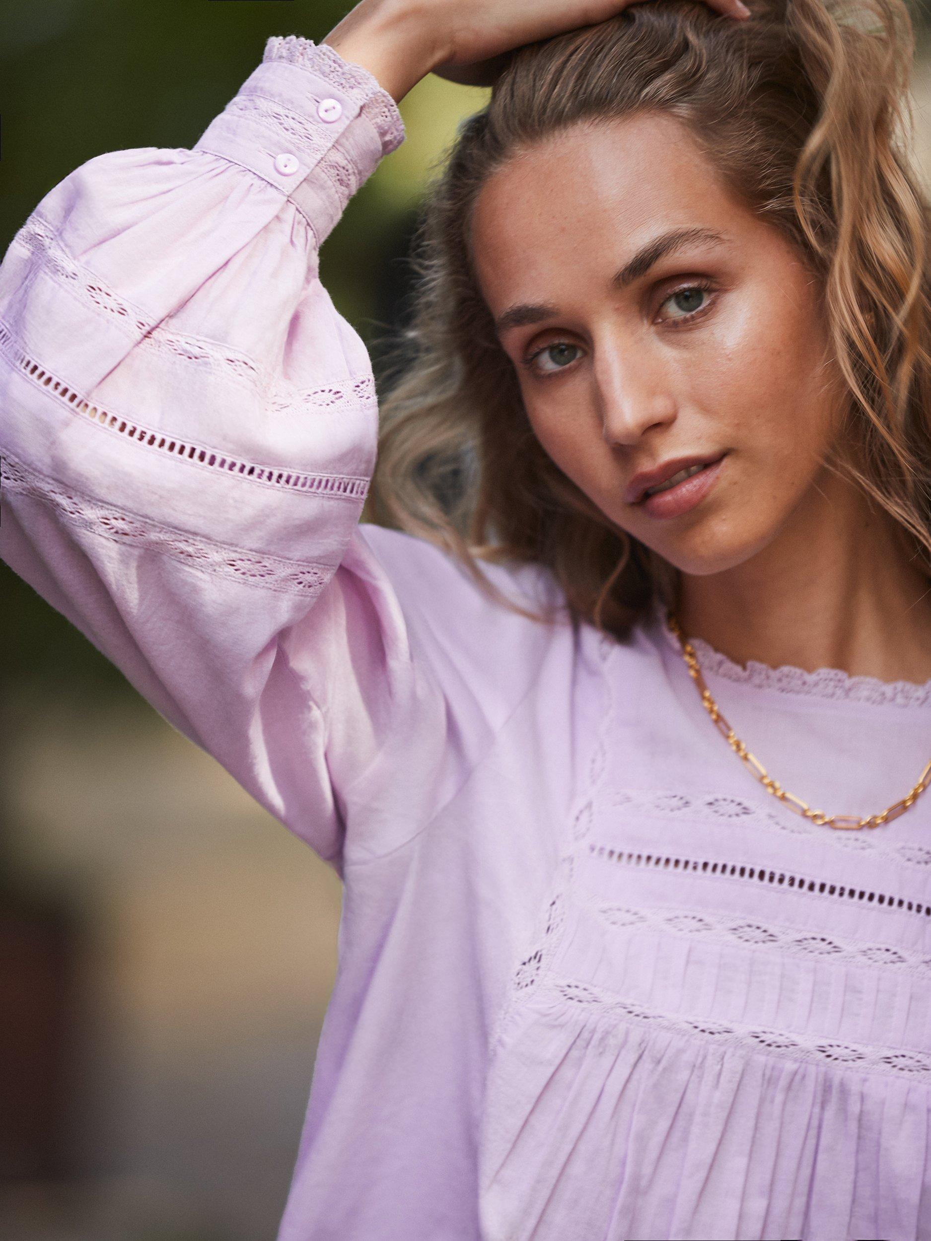 Product image 3 of 5, which shows Ro&Zo Lace Insert Long Sleeve Top, Purple, 18