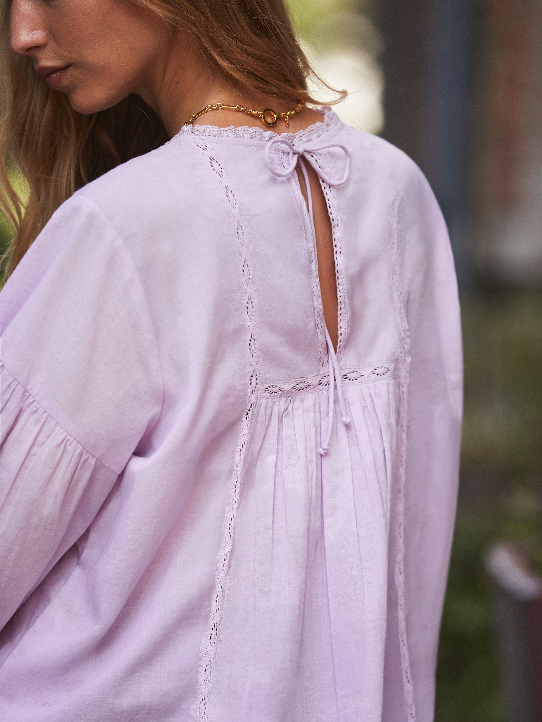 Product image 4 of 5, which shows Ro&Zo Lace Insert Long Sleeve Top, Purple, 18