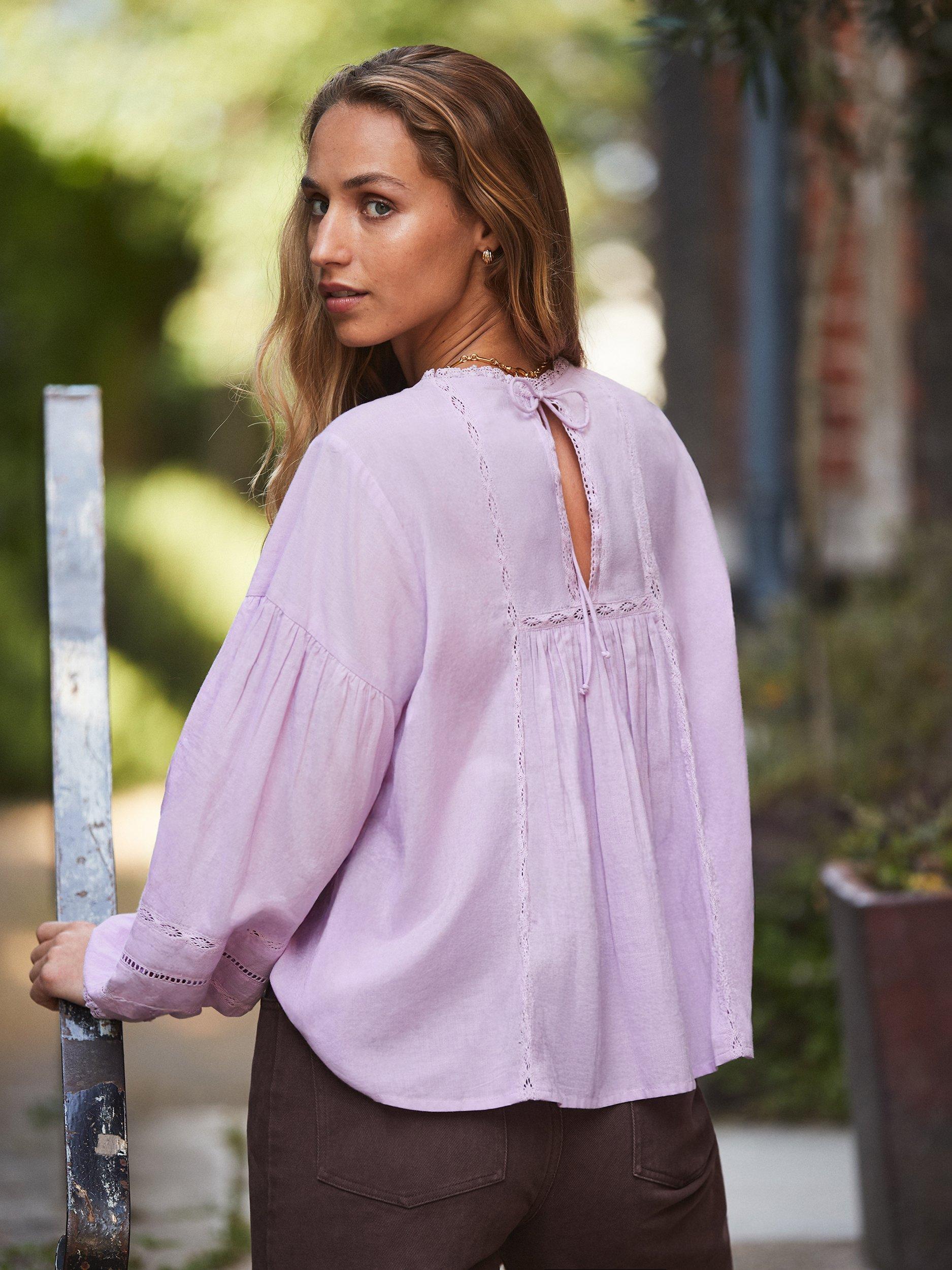 Product image 5 of 5, which shows Ro&Zo Lace Insert Long Sleeve Top, Purple, 18