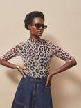 Ro&Zo Leopard Print Turtle Neck Mesh Top
