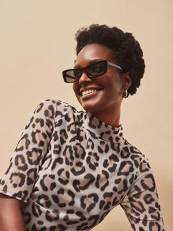 Ro&Zo Leopard Print Turtle Neck Mesh Top - view 2, Brown