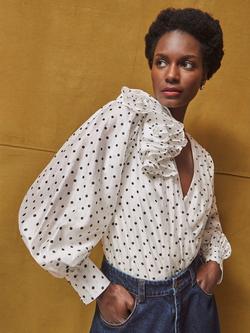 Ro&Zo Frill Puff Sleeve Polka Dot Frill Bodysuit, White/Black