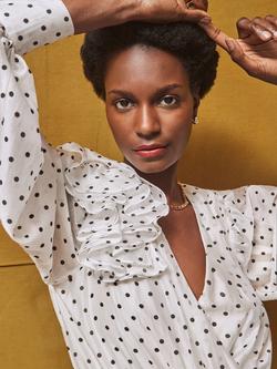 Ro&Zo Frill Puff Sleeve Polka Dot Frill Bodysuit - view 2, White/Black