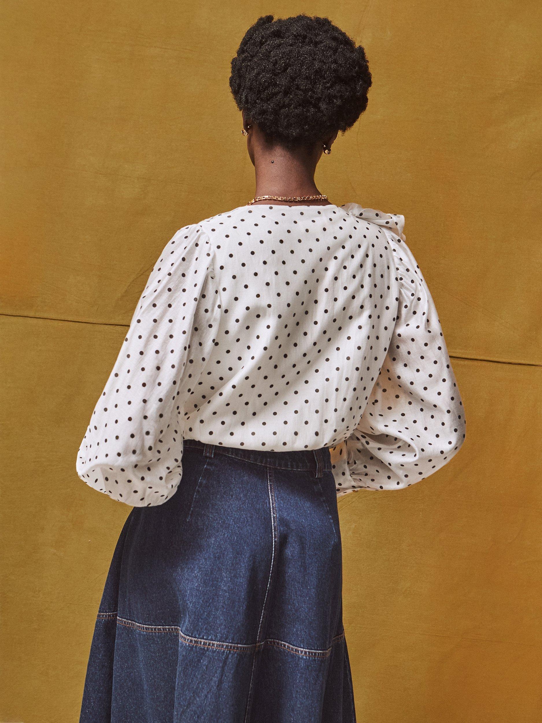Product image 6 of 6, which shows Ro&Zo Frill Puff Sleeve Polka Dot Frill Bodysuit, White, 6