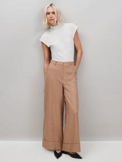 Ro&Zo Pinstripe Wide Leg Trousers, Brown, Brown