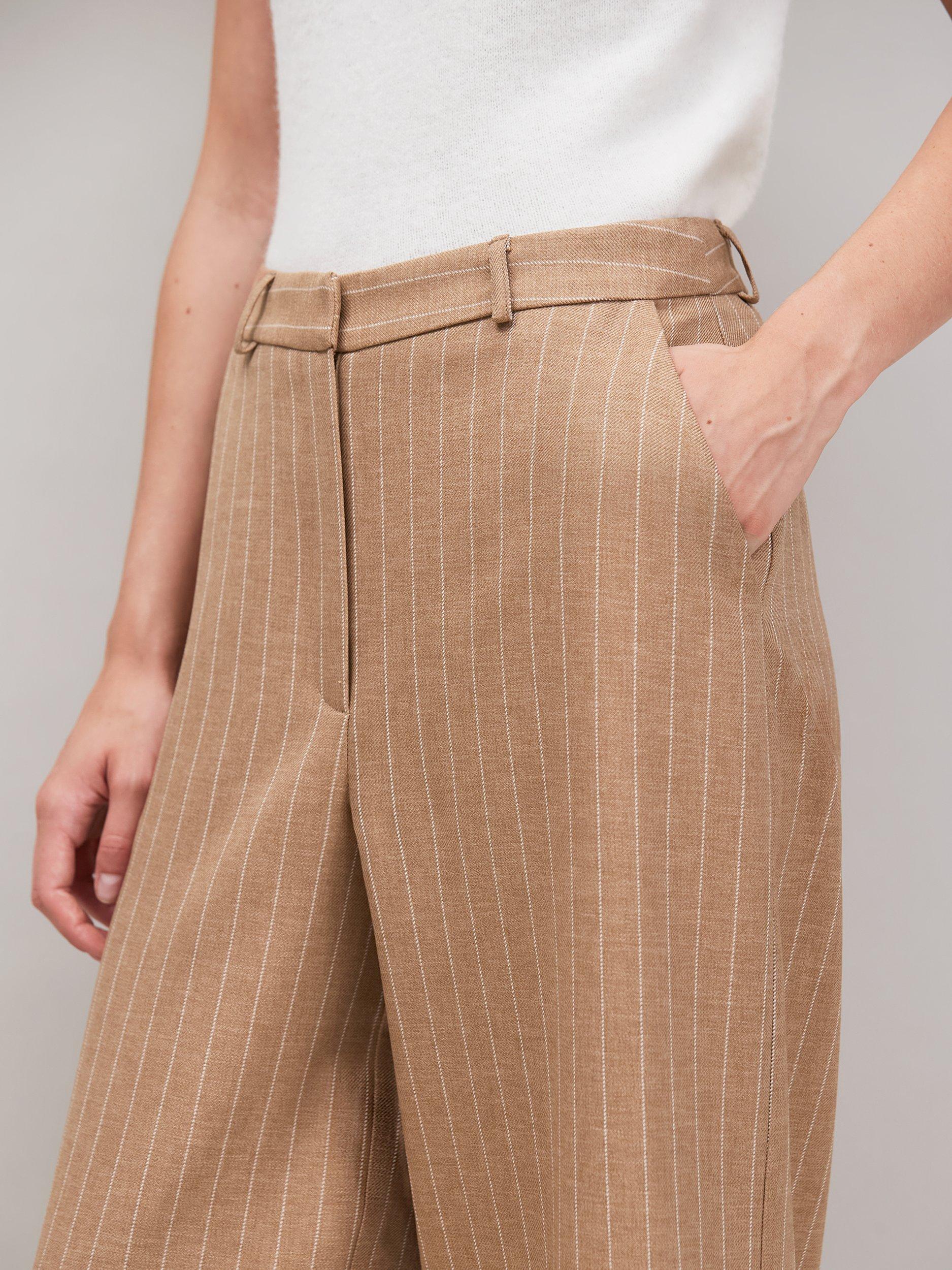 Product image 2 of 6, which shows Ro&Zo Pinstripe Wide Leg Trousers, Brown, 8
