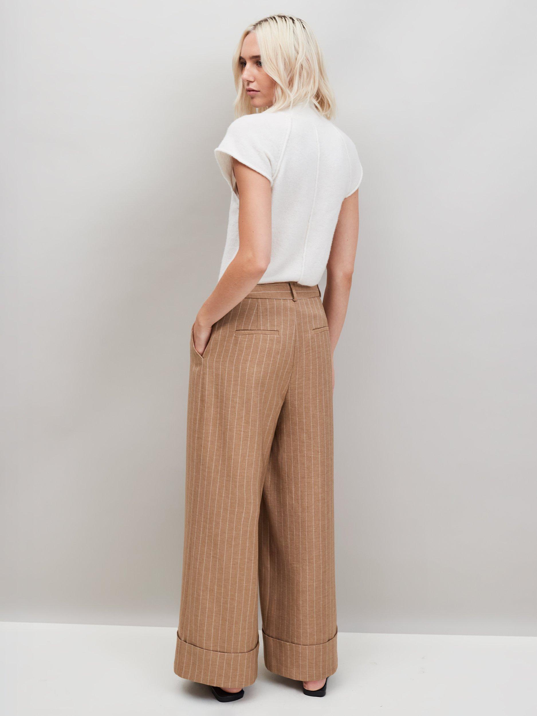 Product image 3 of 6, which shows Ro&Zo Pinstripe Wide Leg Trousers, Brown, 8