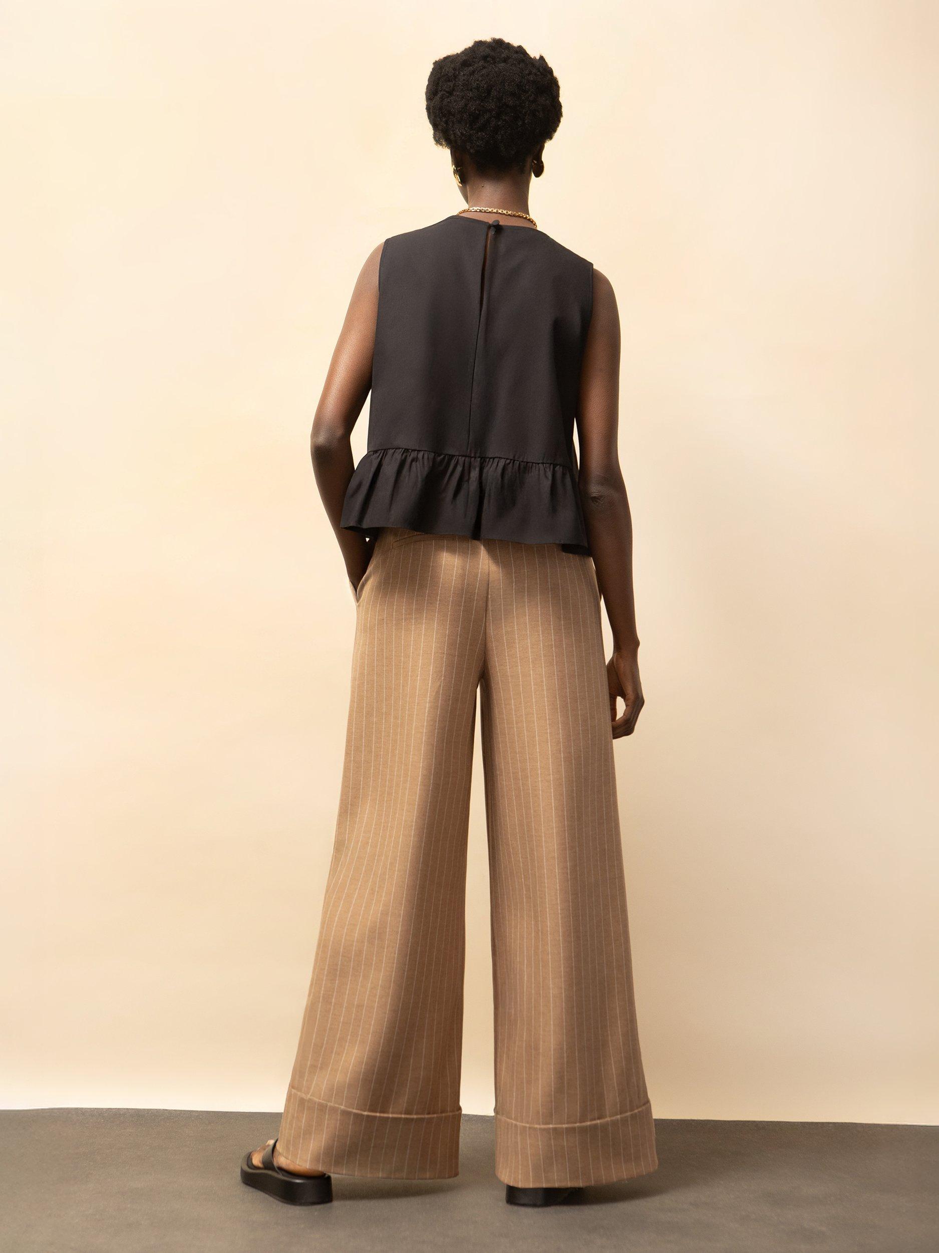 Product image 6 of 6, which shows Ro&Zo Pinstripe Wide Leg Trousers, Brown, 8