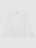 Reiss Kids' Trina Long Sleeve Ruched Stretch Cotton T-Shirt, Ivory