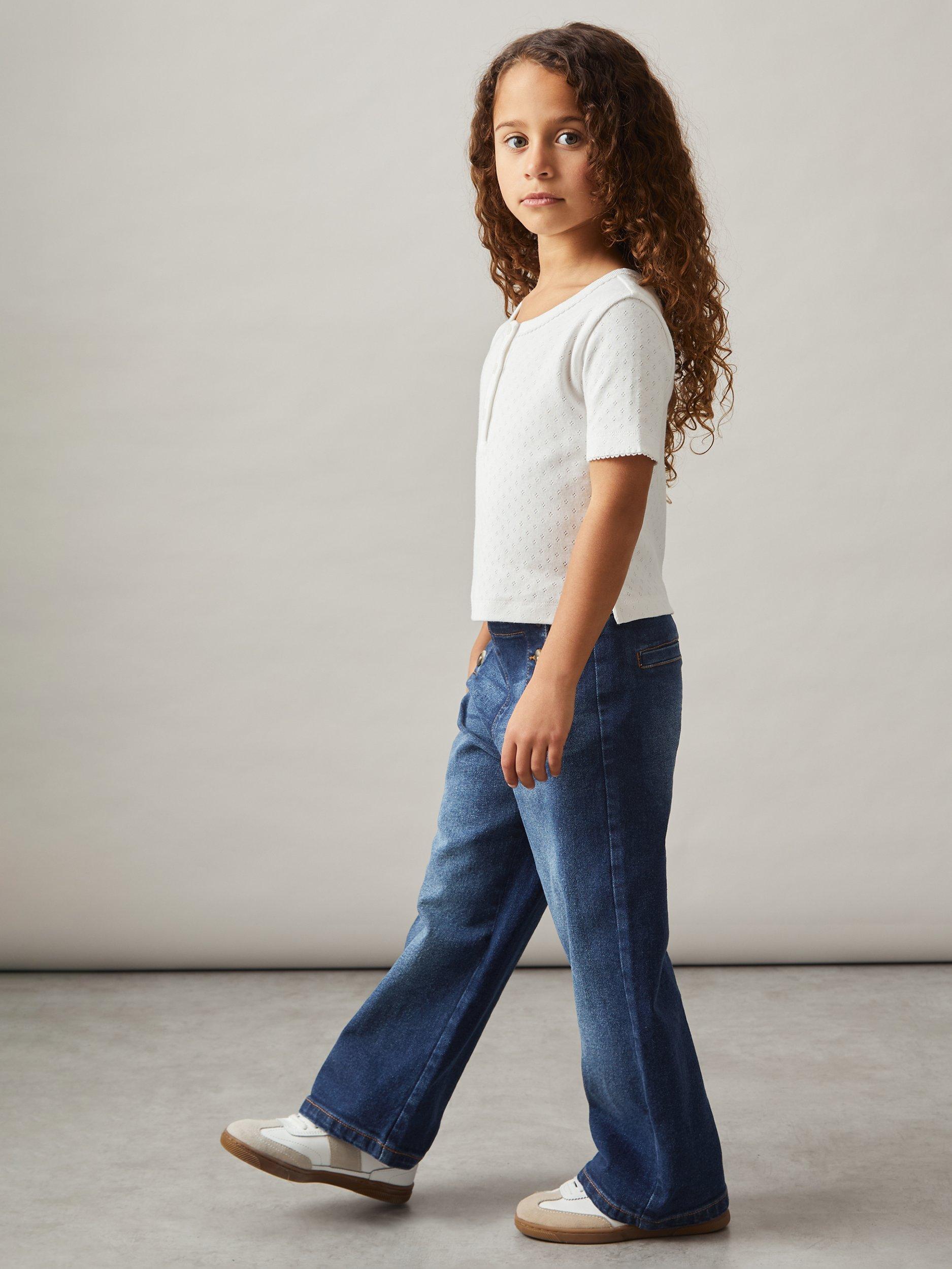 Product image 1 of 5, which shows Reiss Carmelle Relaxed Denim Trousers, Blue, 4-5 years
