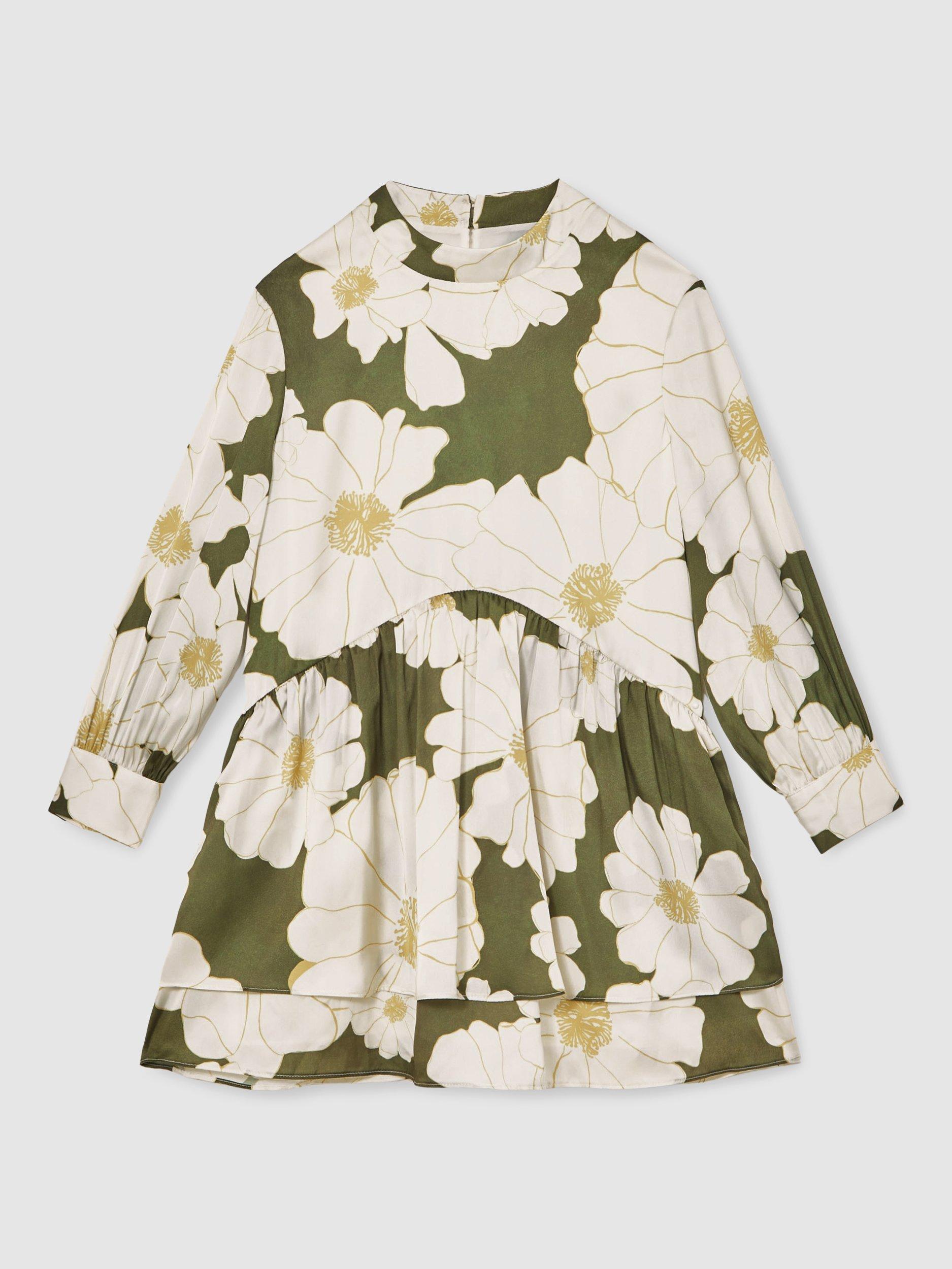 Product image 1 of 4, which shows Reiss Kids' Daisy Floral Dress, Green, 3-4 years