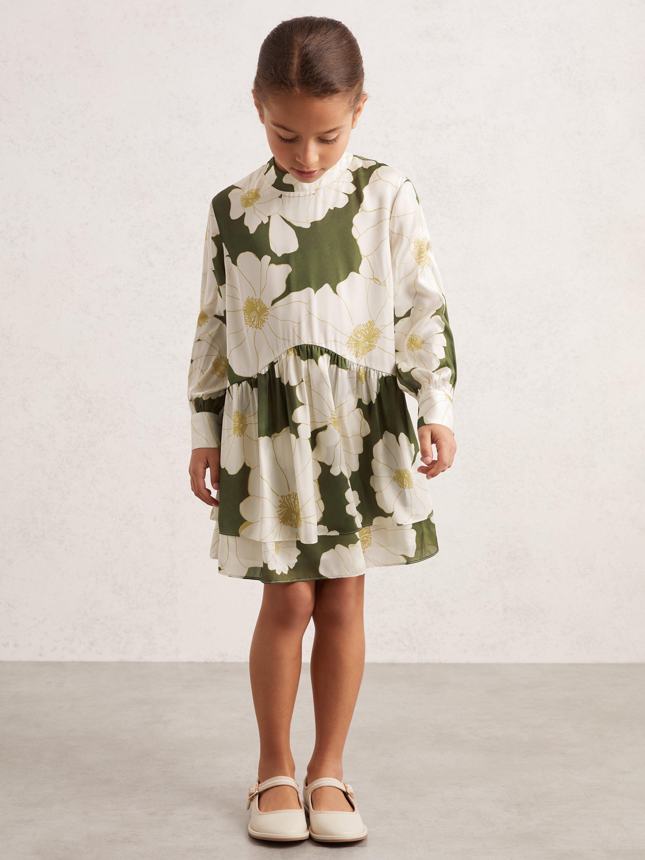 Product image 2 of 4, which shows Reiss Kids' Daisy Floral Dress, Green, 3-4 years