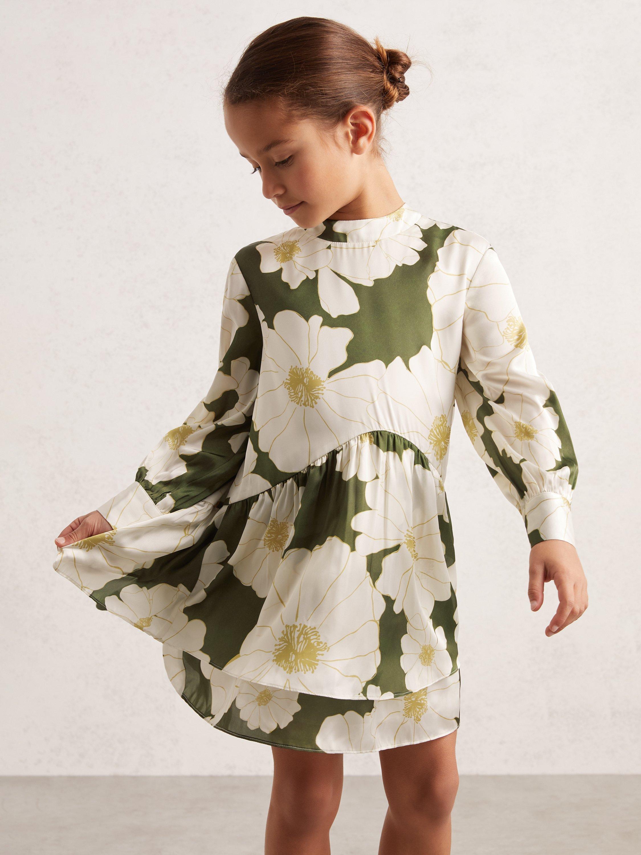 Product image 3 of 4, which shows Reiss Kids' Daisy Floral Dress, Green, 3-4 years