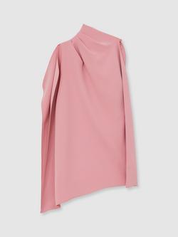 Reiss Kids' Crepe High Neck Asymmetric Dress, Pink, Pink