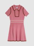 Reiss Kids' Freeda Knitted Short Sleeved Pleated Dress, Pink