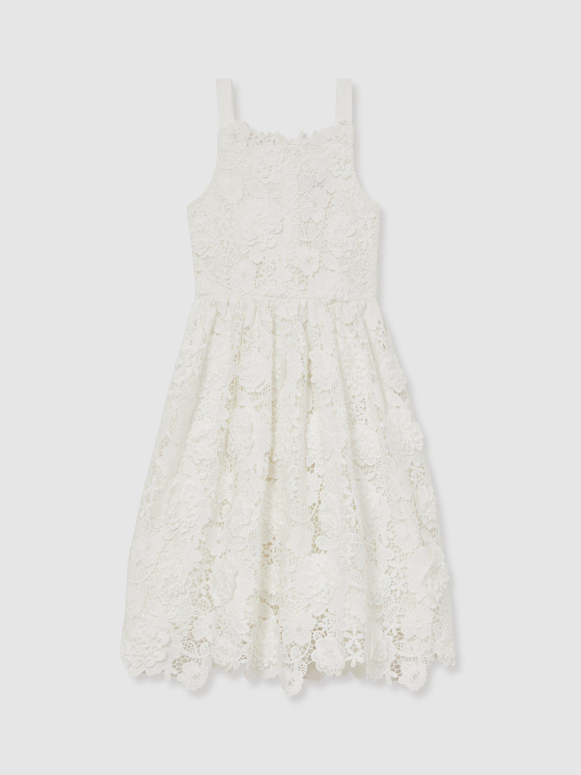 Reiss Kids' Melody Sleeveless Crochet Dress, Ivory