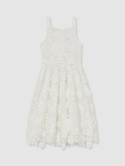 Reiss Kids' Melody Sleeveless Crochet Dress, Ivory, Ivory
