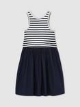 Reiss Kids' Wren Sleeveless Layered Cotton Midi Dress, Navy