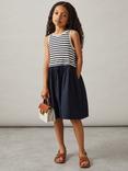 Reiss Kids' Wren Sleeveless Layered Cotton Midi Dress, Navy