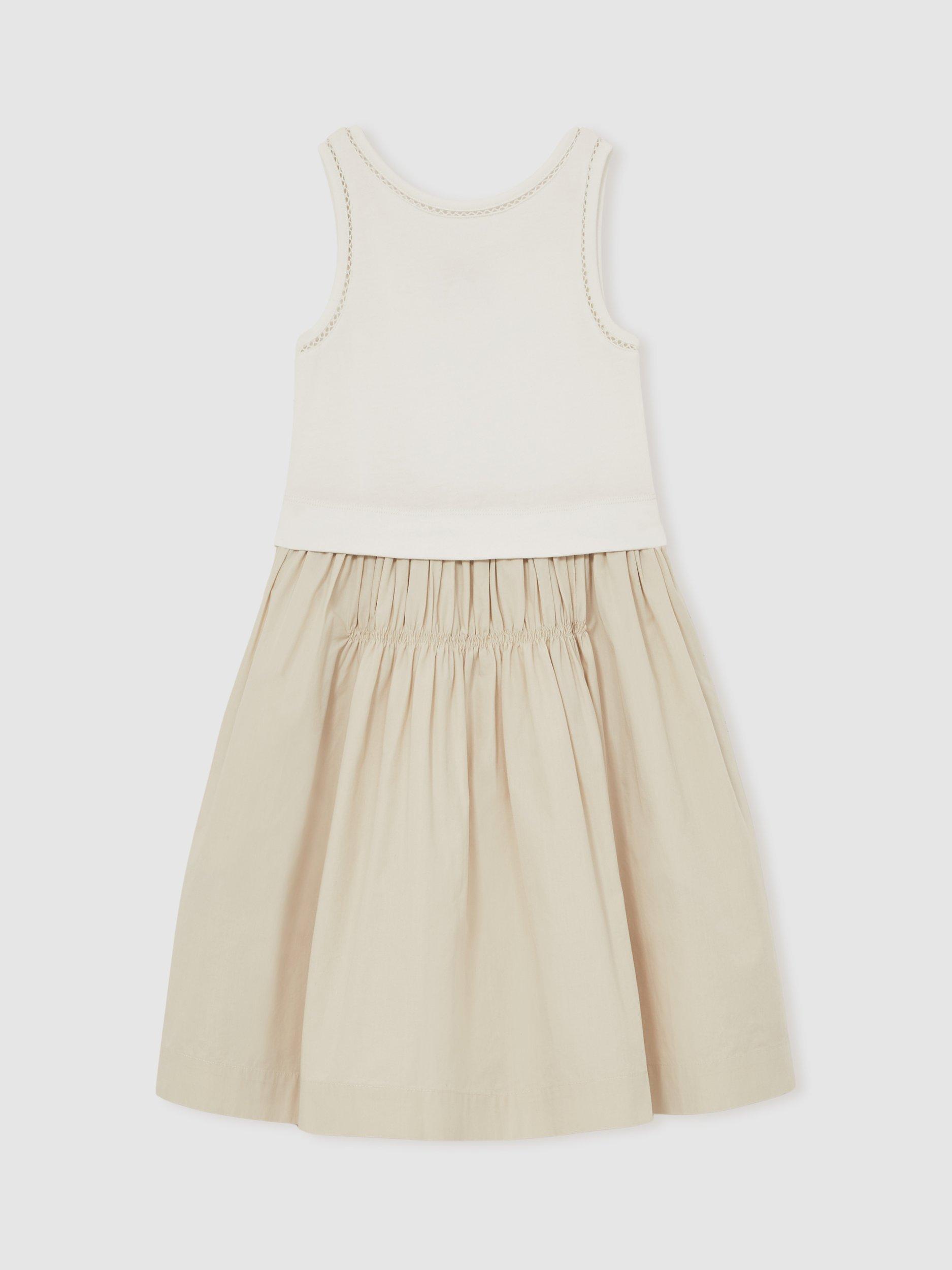 Product image 1 of 4, which shows Reiss Kids' Wren Sleeveless Layered Cotton Midi Dress, Neutral, 3-4 years