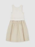 Reiss Kids' Wren Sleeveless Layered Cotton Midi Dress, Neutral