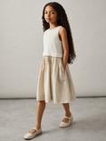 Reiss Kids' Wren Sleeveless Layered Cotton Midi Dress, Neutral