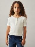 Reiss Kids' Margot Cotton Pointelle Knit Short Sleeved Top, Ivory