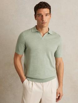 Reiss Duchie Merino Wool Polo Shirt, Sage Green