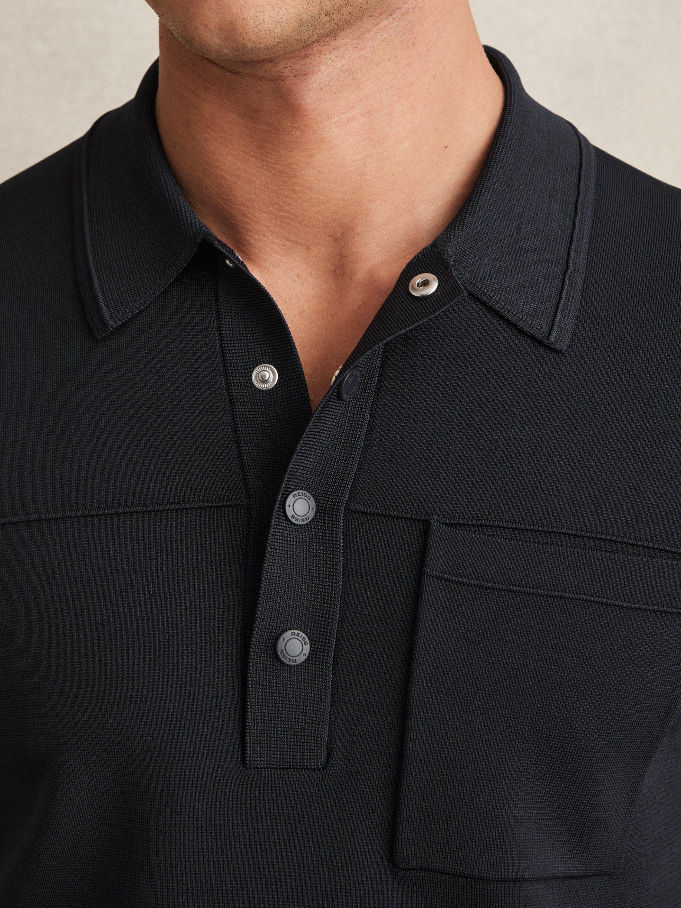 Product image 5 of 5, which shows Reiss Blinker Popper Polo Shirt, Navy, XS