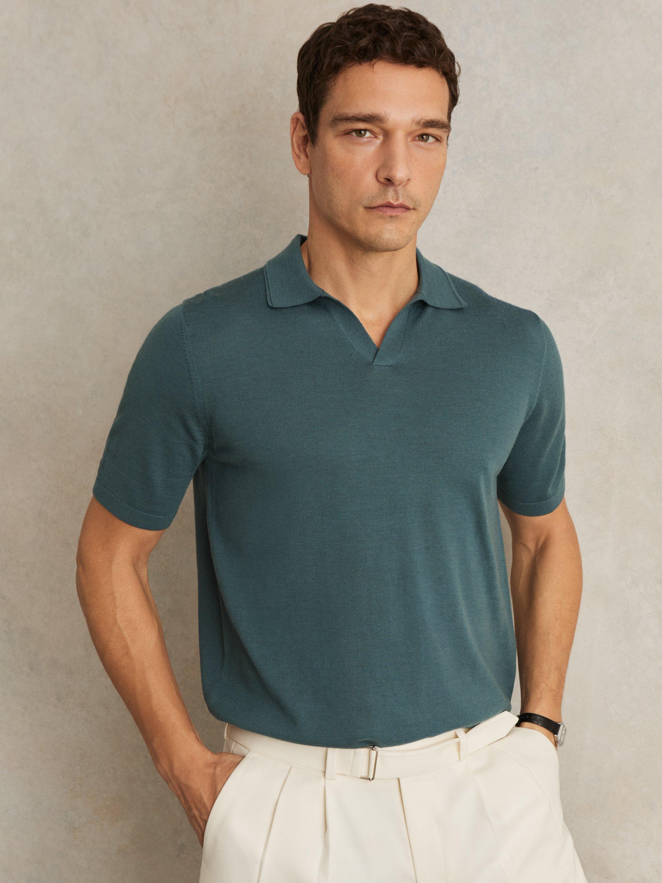 Product image 1 of 5, which shows Reiss Duchie Merino Wool Polo Shirt, Orion Blue, XS