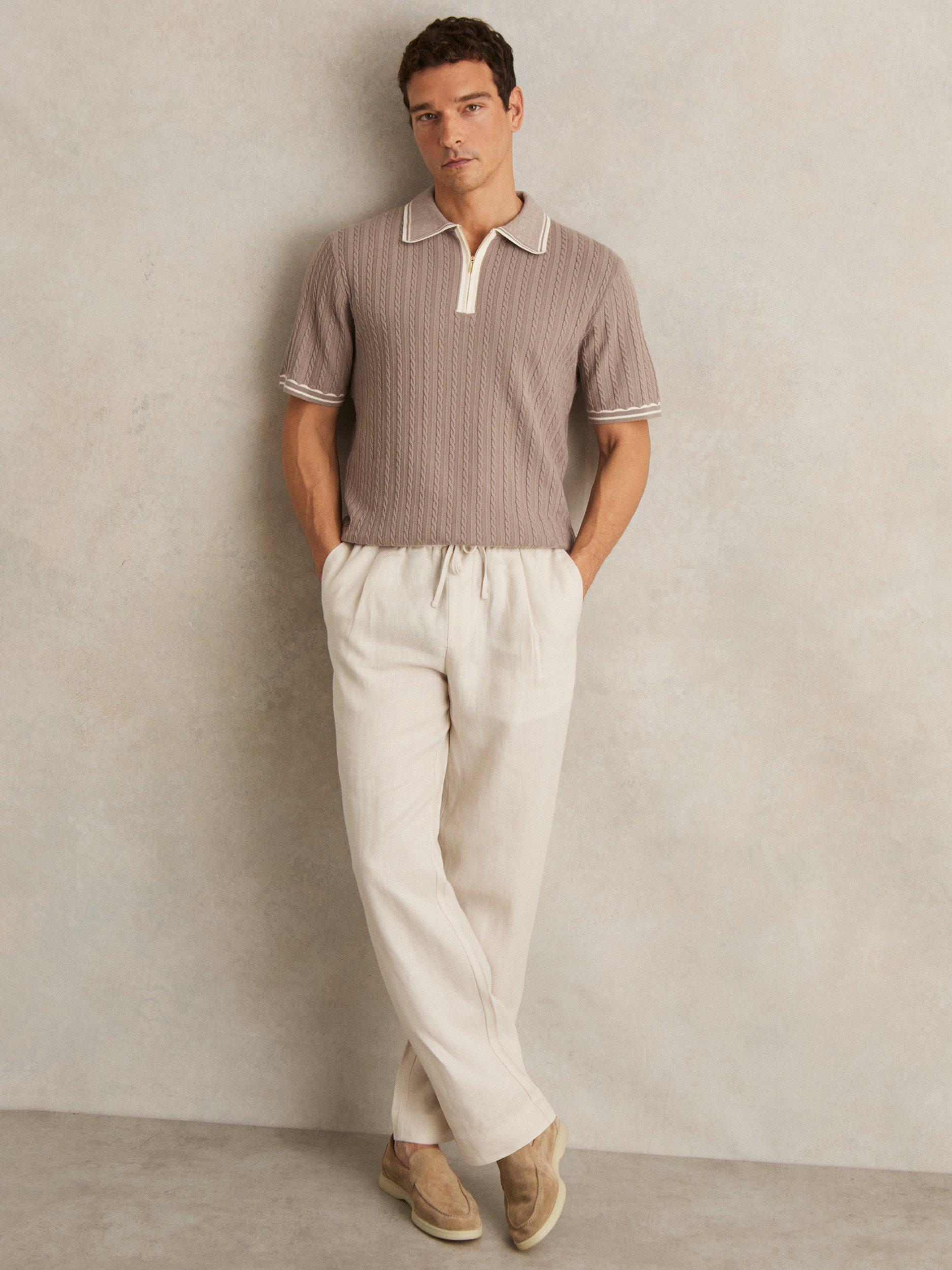 Product image 4 of 5, which shows Reiss Jarvis Knitted Polo Shirt, Light Taupe Brown, XS