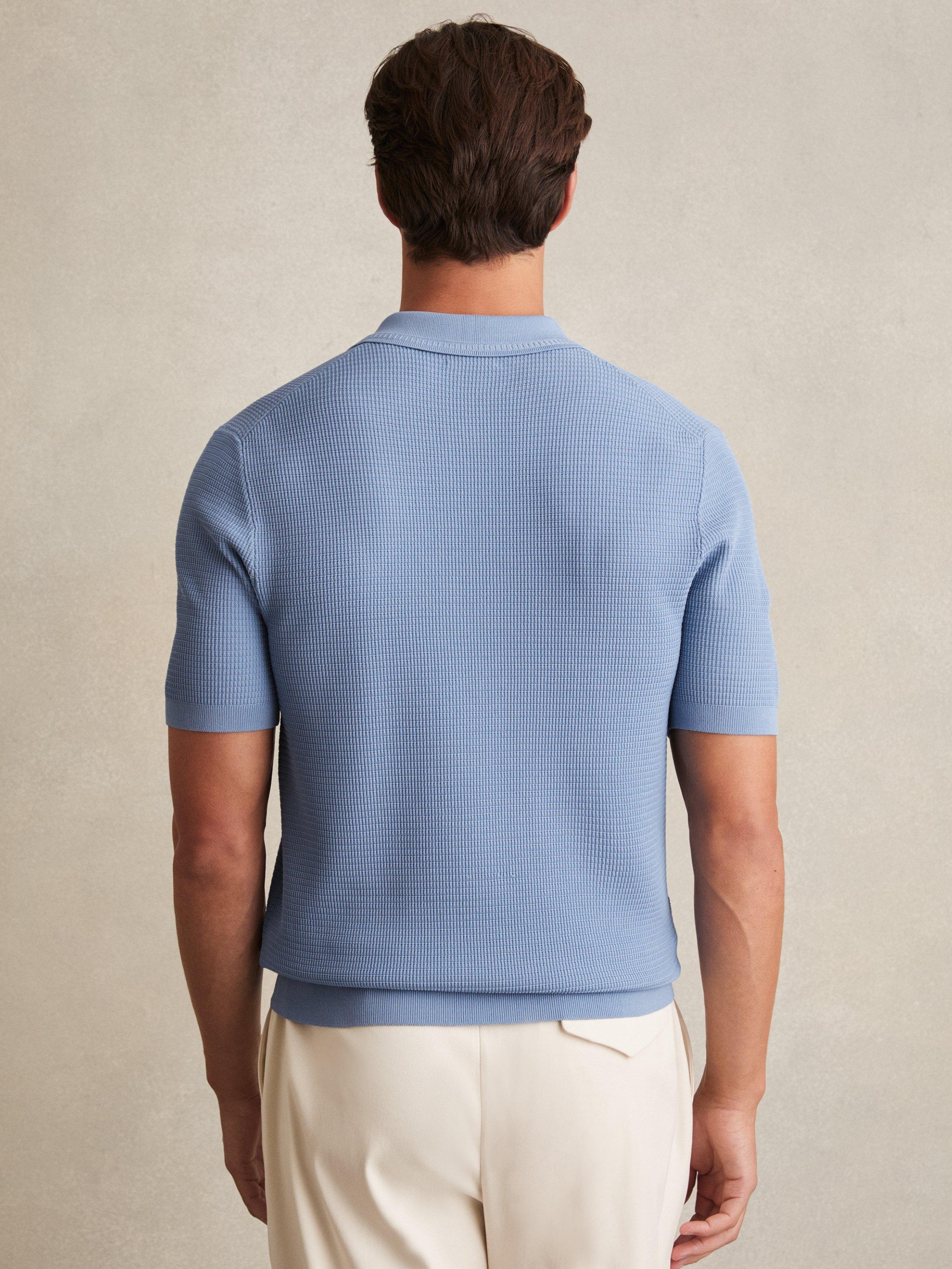 Product image 5 of 5, which shows Reiss Regis Textured Zip Up Polo Shirt, Blue, XS