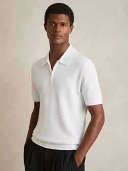 Reiss Regis Textured Zip Up Polo Shirt, White