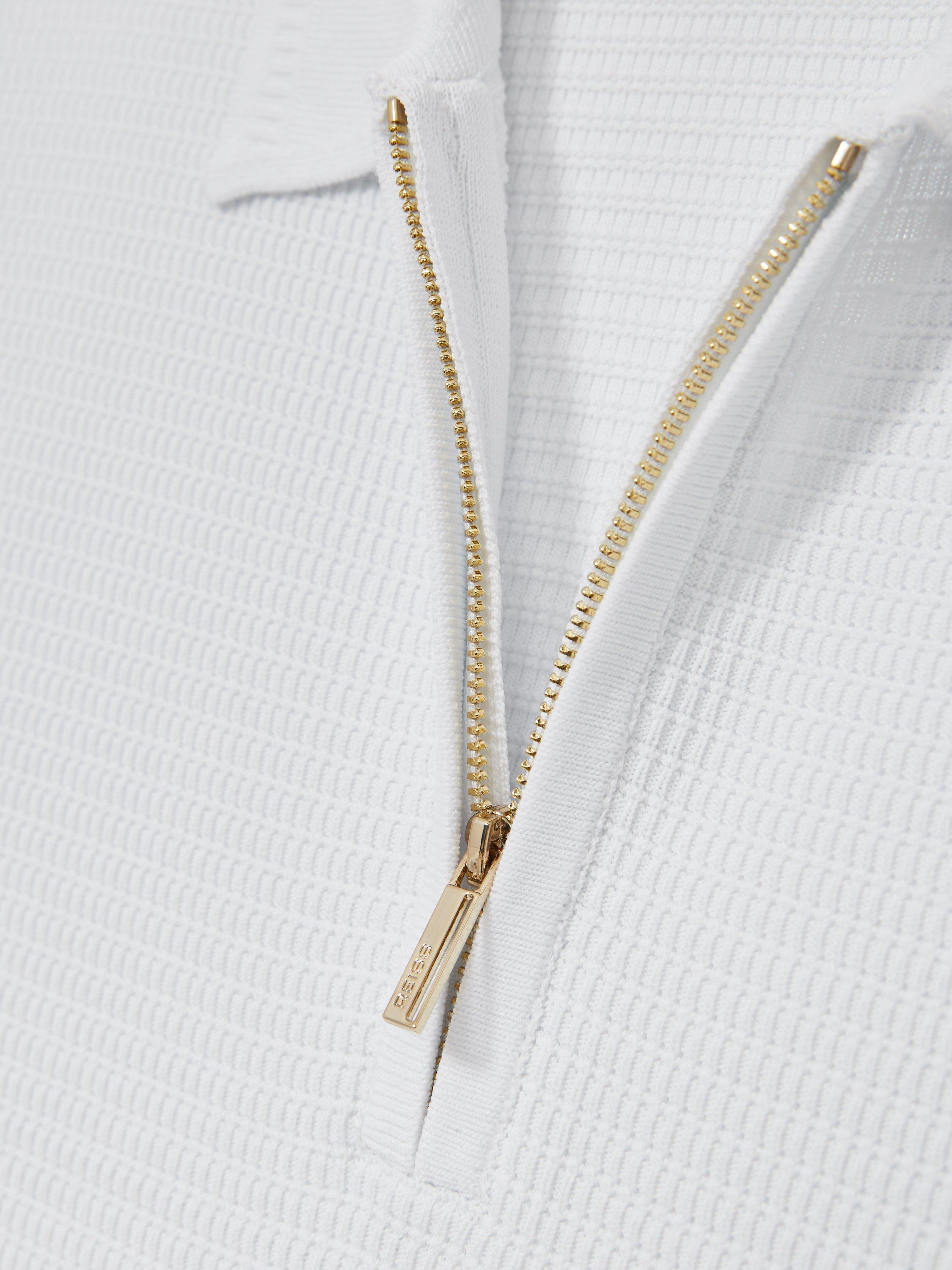Product image 2 of 5, which shows Reiss Regis Textured Zip Up Polo Shirt, White, XS