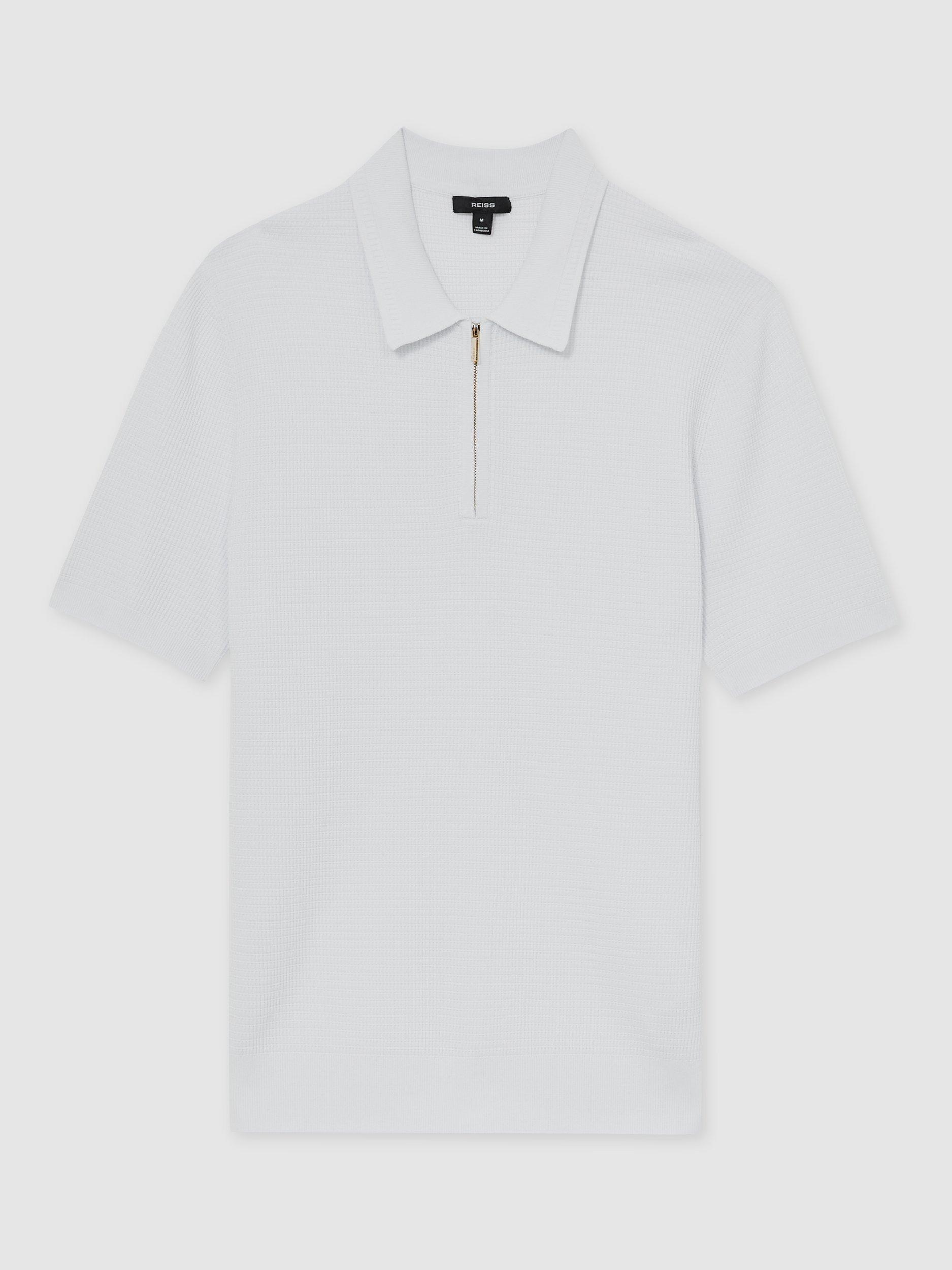 Product image 3 of 5, which shows Reiss Regis Textured Zip Up Polo Shirt, White, XS