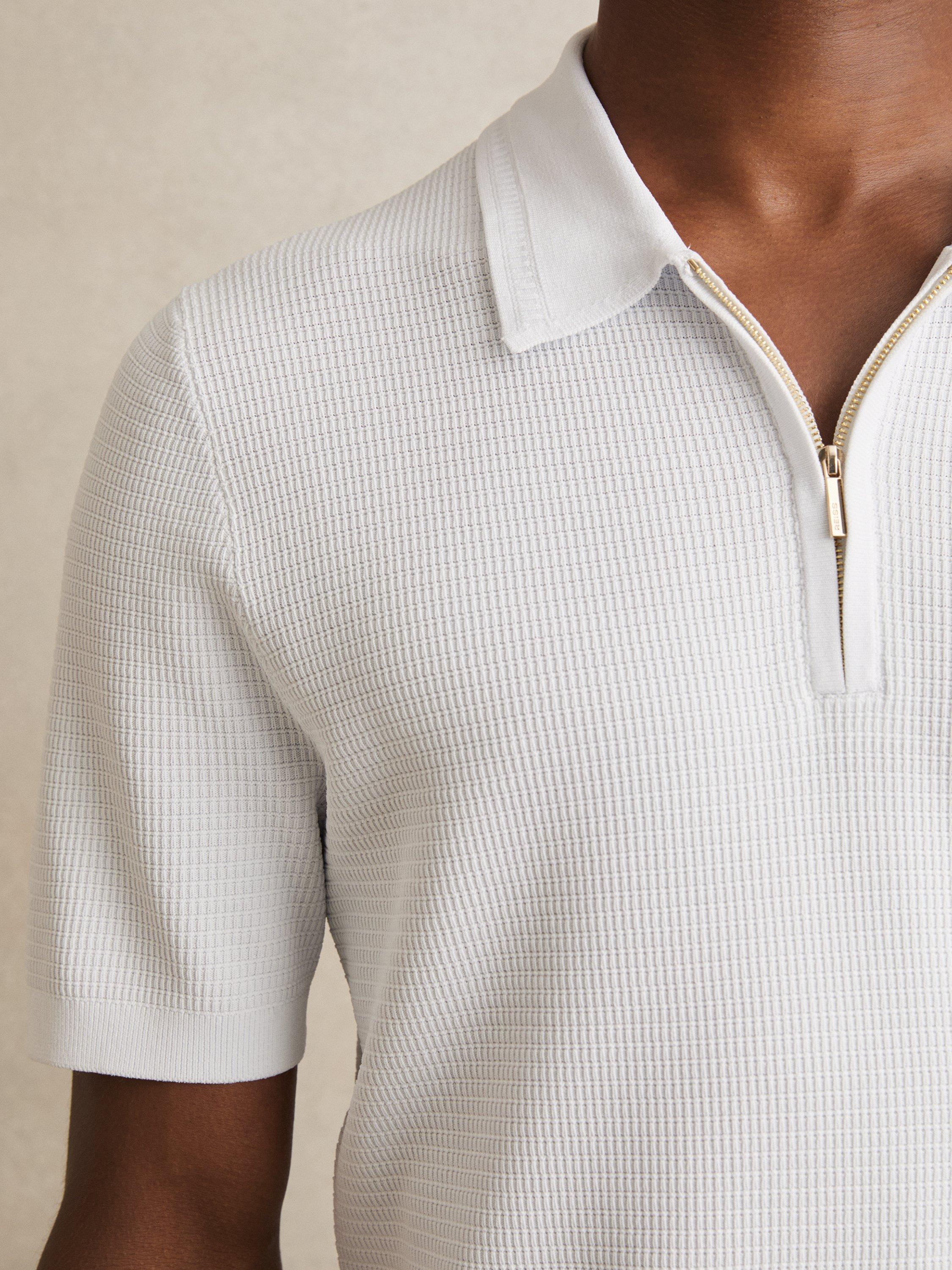 Product image 4 of 5, which shows Reiss Regis Textured Zip Up Polo Shirt, White, XS