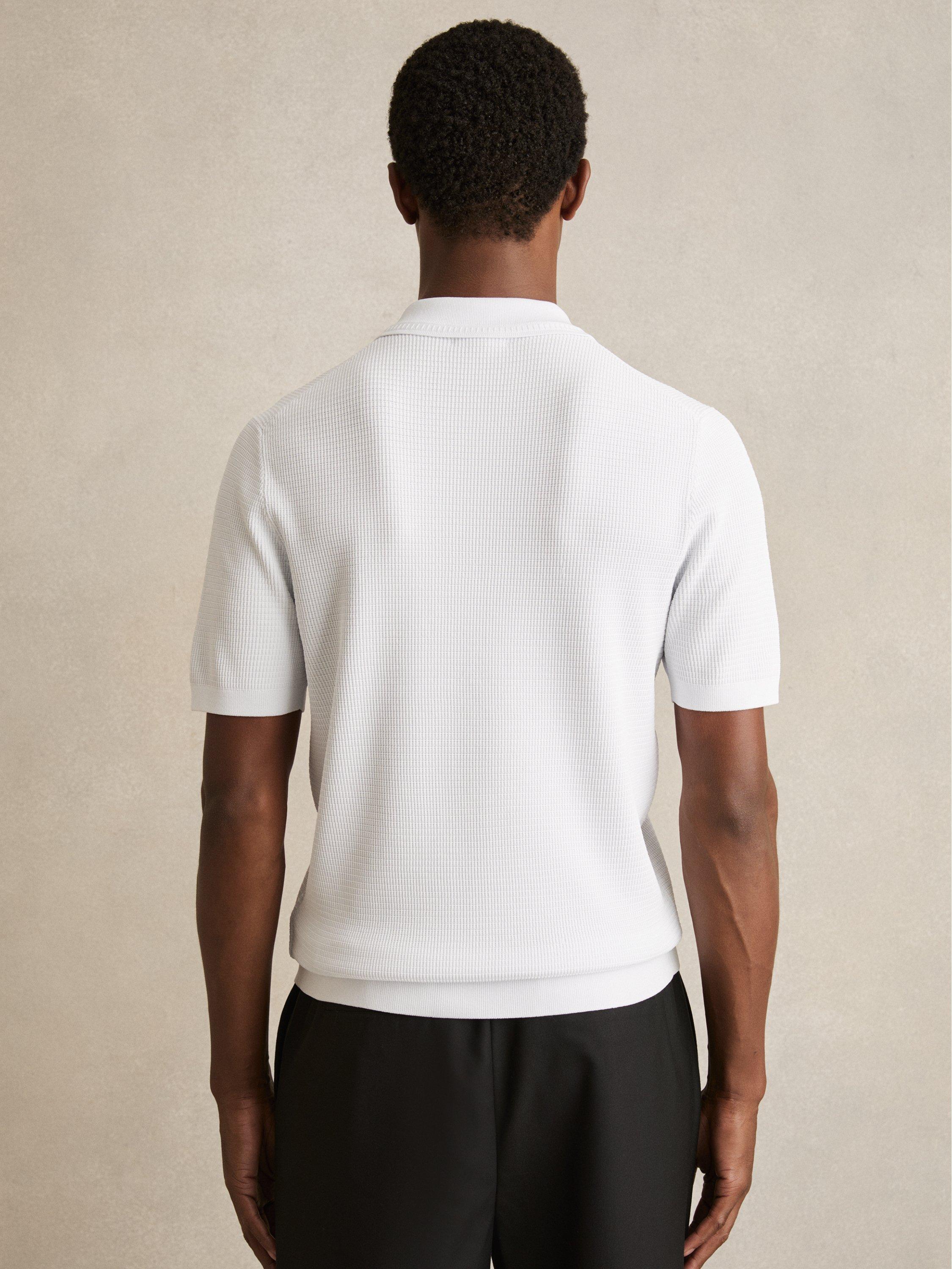 Product image 5 of 5, which shows Reiss Regis Textured Zip Up Polo Shirt, White, XS