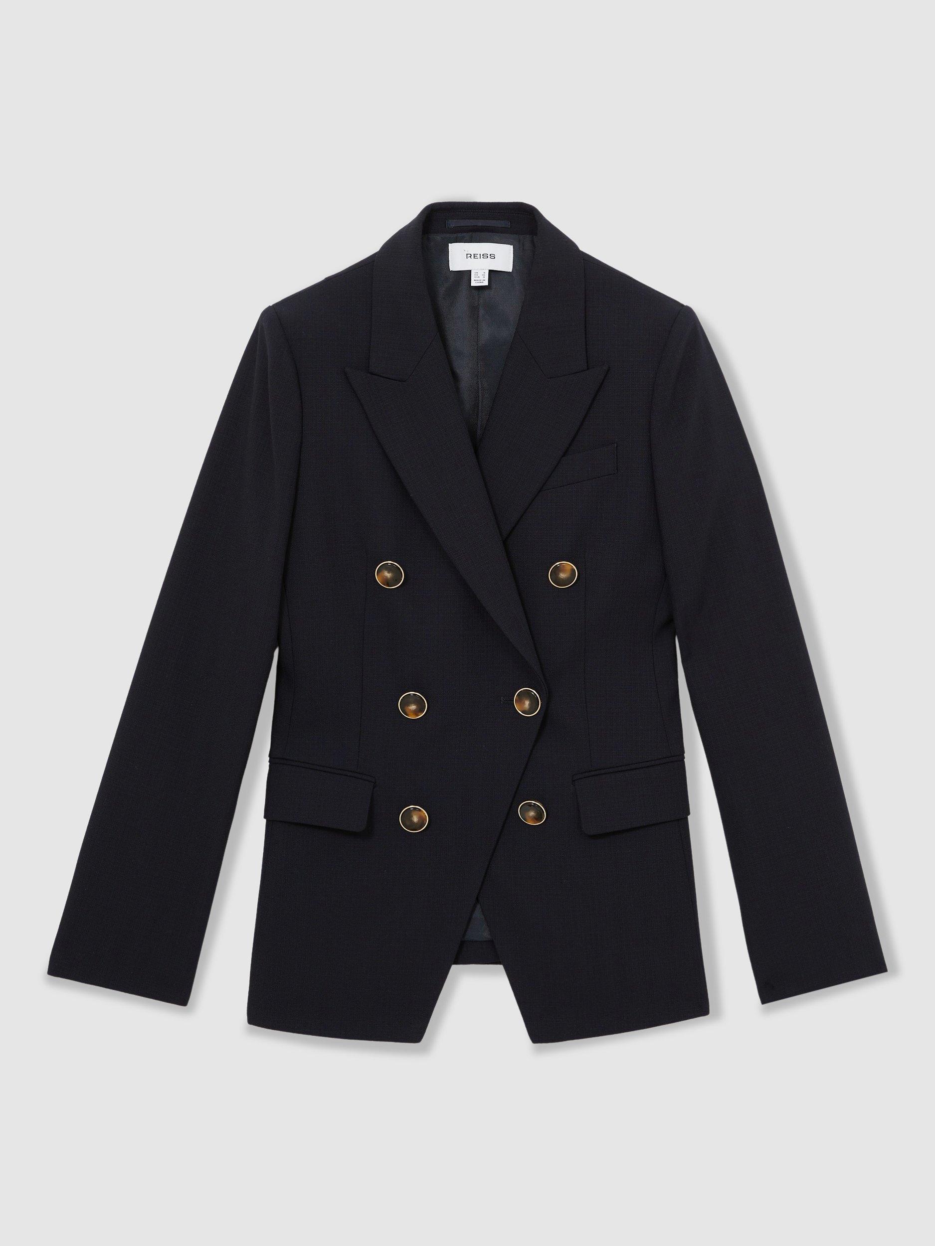 Product image 3 of 5, which shows Reiss Petite Lia Double Breasted Blazer, Navy, 6Pt