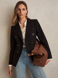 Reiss Lia Wool Blend Double Breasted Blazer, Chocolate Brown