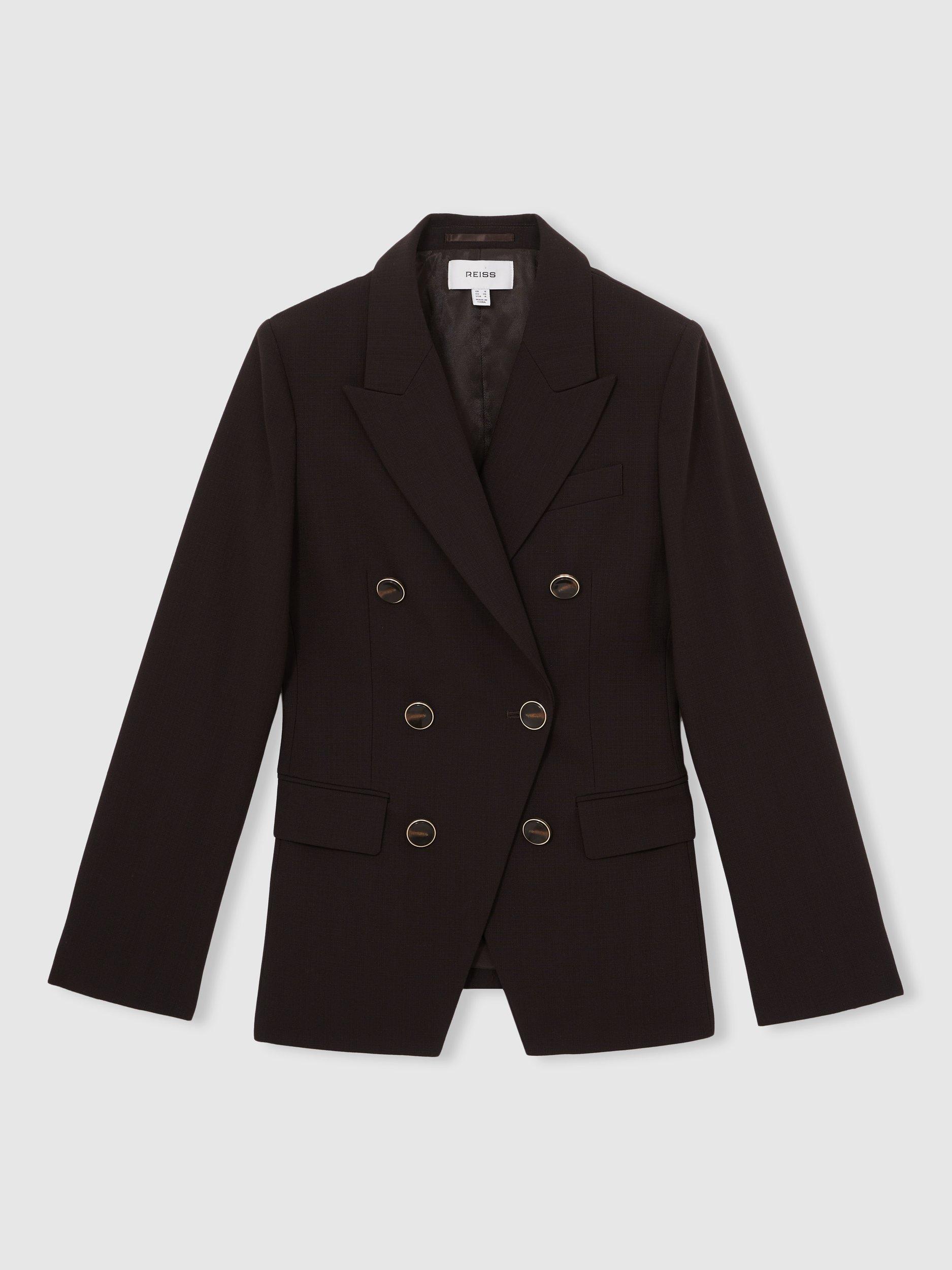 Product image 3 of 5, which shows Reiss Lia Wool Blend Double Breasted Blazer, Chocolate Brown, 6
