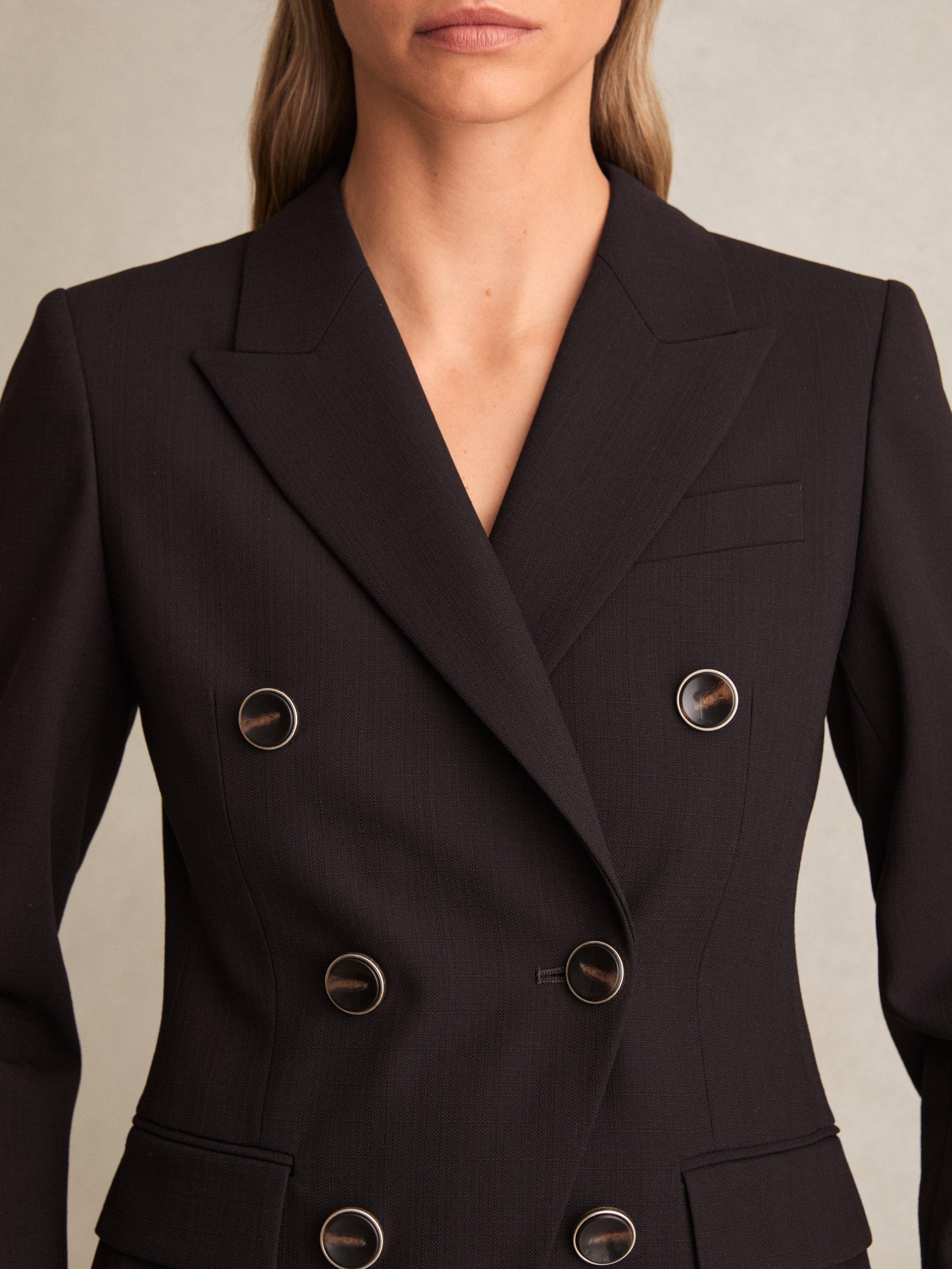 Product image 4 of 5, which shows Reiss Lia Wool Blend Double Breasted Blazer, Chocolate Brown, 6
