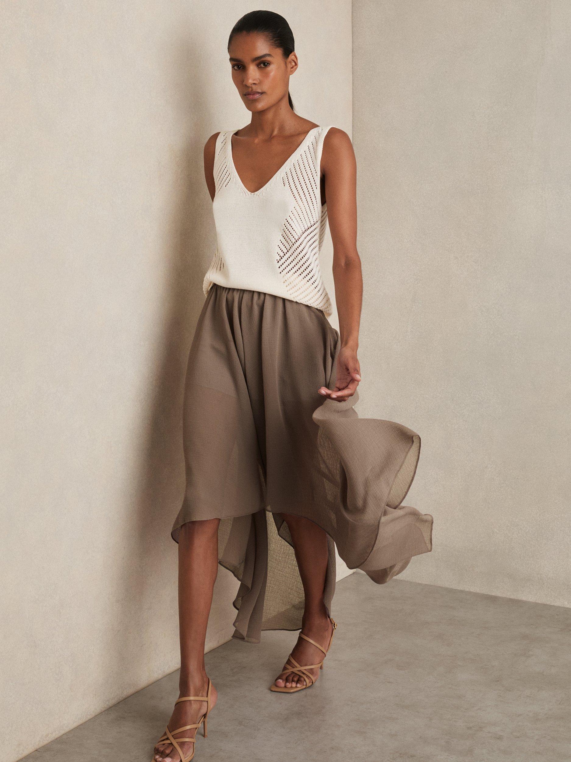 Product image 1 of 5, which shows Reiss Lucie Mini Shorts and Sheer Overlay, Mink Neutral, 6